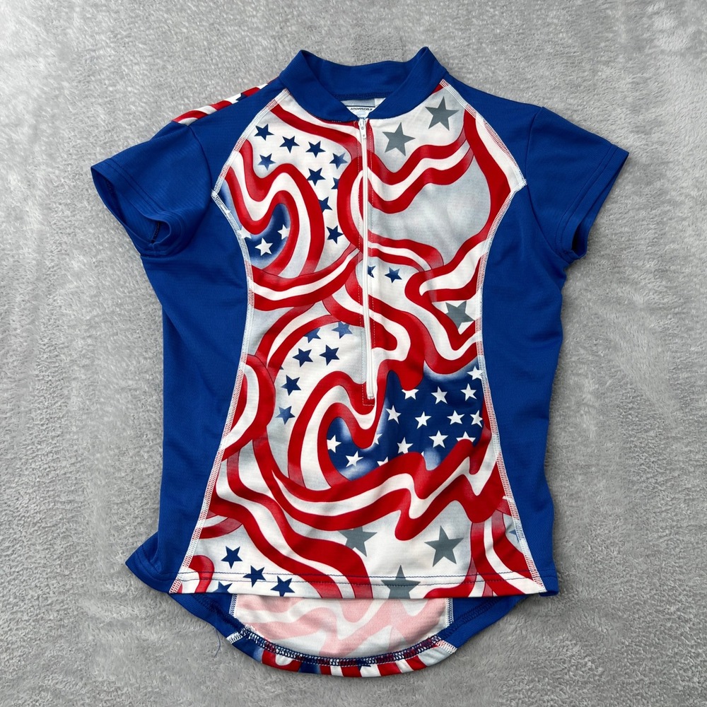 Performance Patriotic Stars Stripes Cycling Jersey Size M Blue Women Athletic